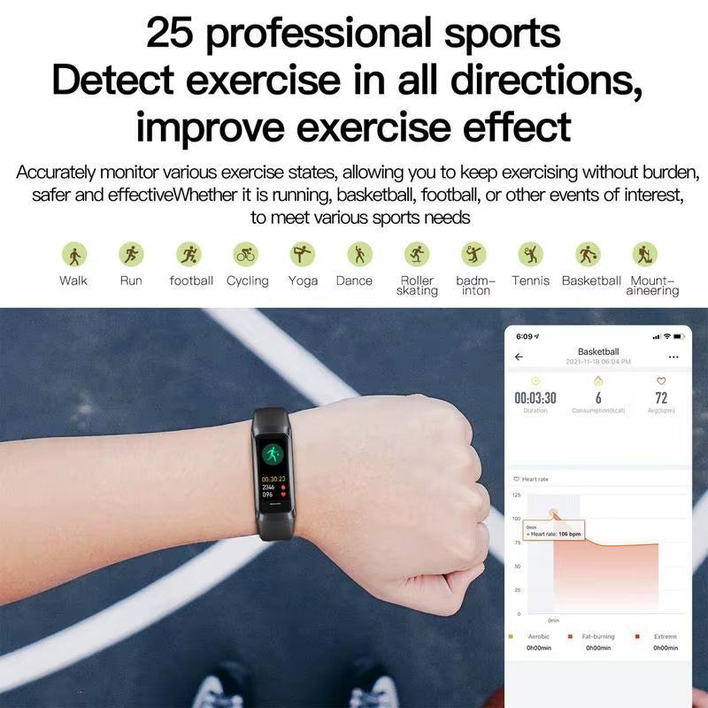 Smart Fitness Watch HD Display Smart Bracelet 1.1IN Comfortable Smart Watch Multifunctional for Hiking Walking Yoga Cycling