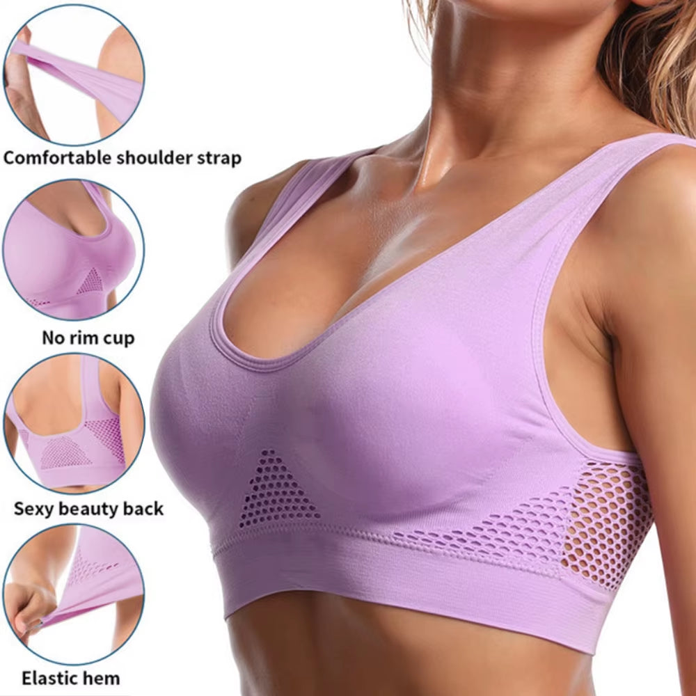Seamless Mesh Women Sports Bras Fitness Gym Running Underwear Shockproof Bra Wireless 6XL plus Size Crop Top Breathable Yoga Bra