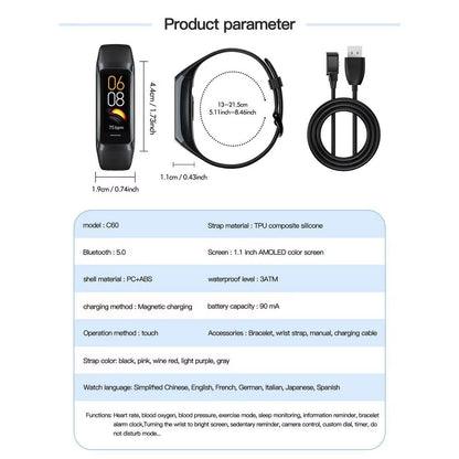 Smart Fitness Watch HD Display Smart Bracelet 1.1IN Comfortable Smart Watch Multifunctional for Hiking Walking Yoga Cycling